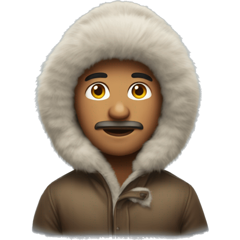 A man who is an Eskimo, his fur jacket on his hat and the hood  emoji