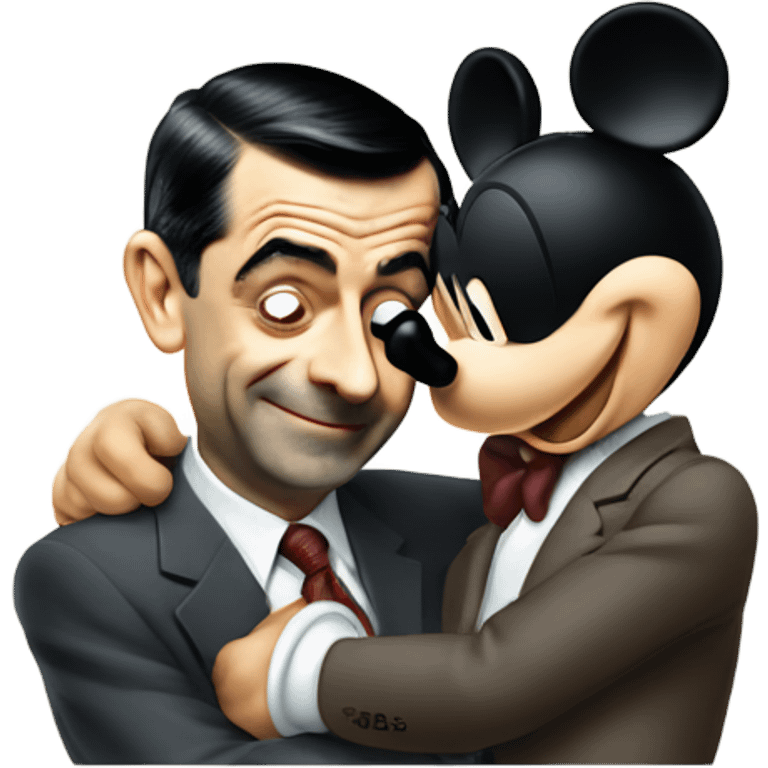 mr bean hugging with mickey mouse emoji