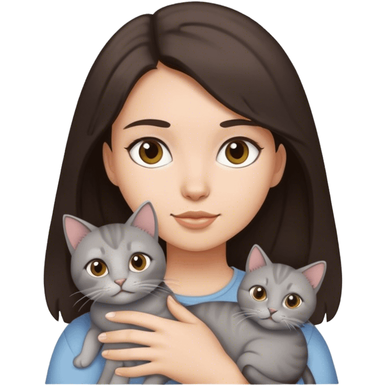 Dark Brown hair girl holding a grey cat emoji