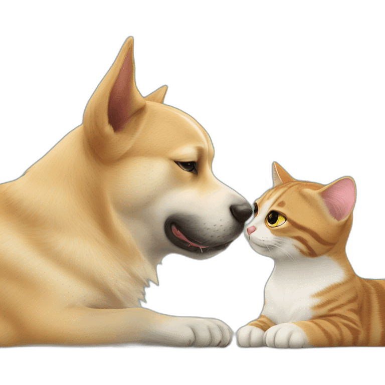 dog kisses the cat emoji