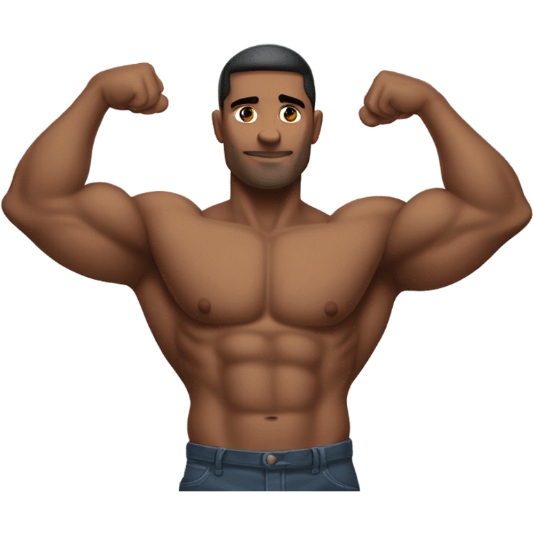 muscle man hand behind head emoji