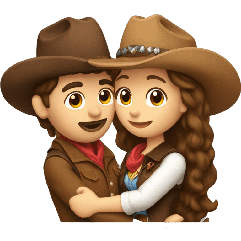 Cowboy with brown hair kissing cowgirl with brown hair emoji