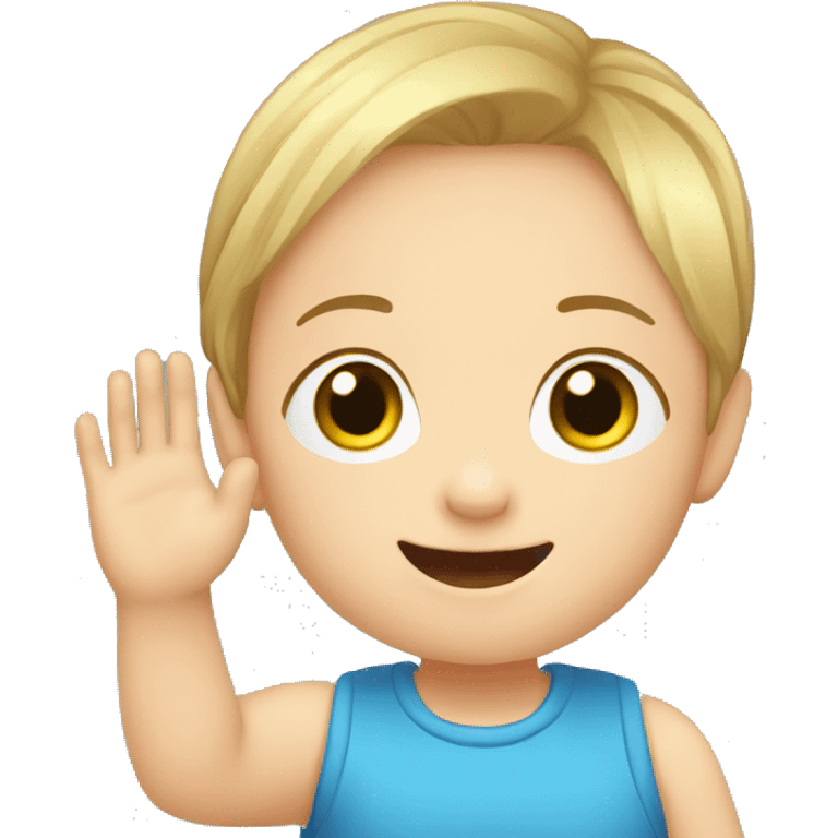 Down syndrome child waving emoji