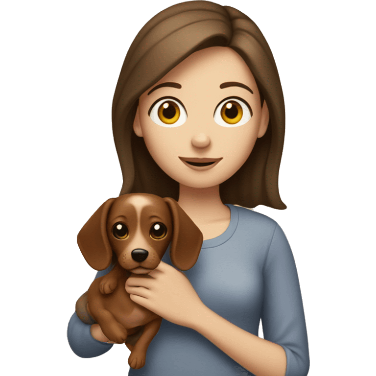 pale brunette girl holding a wiener dog  emoji