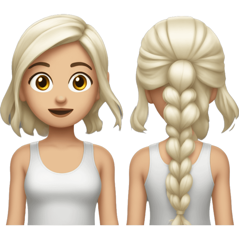 una niña blanca cabello corto en una calle  emoji