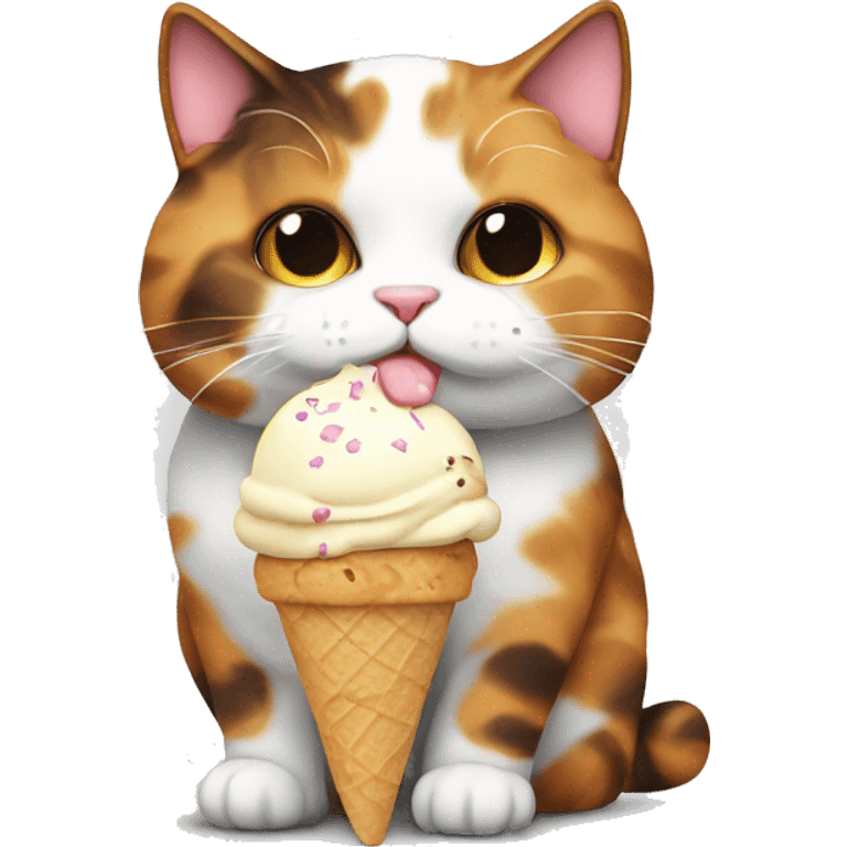 Realistic Fat calico cat with icecream emoji