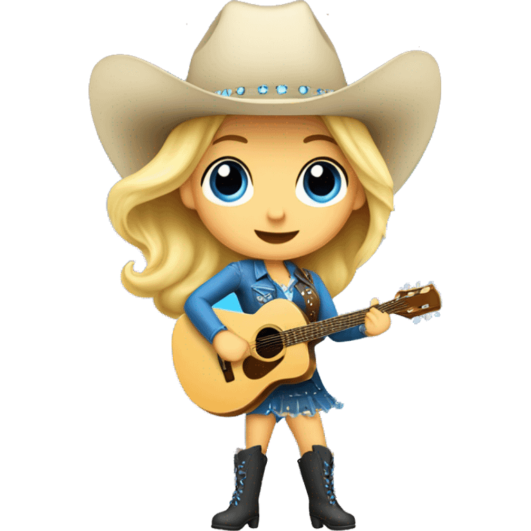 Blonde cowgirl in boots and dress playing guitar and singing blue sparkly  emoji