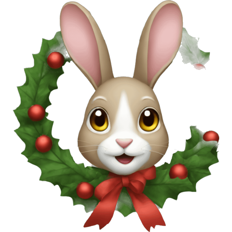 Rabbit holding a Christmas wreath emoji