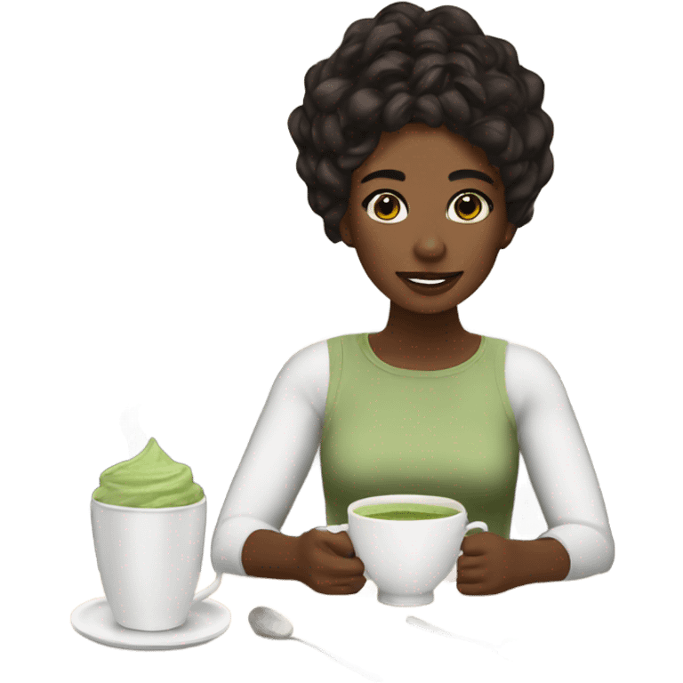 Create for me a morning routine girl with coffee and matcha set  emoji