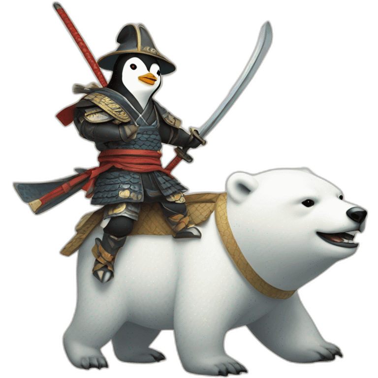 penguin samurai riding a polar bear emoji