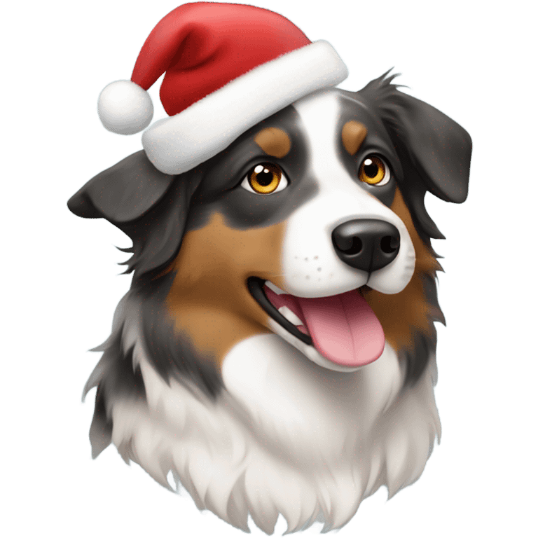 Australian shepherd in a Santa hat emoji