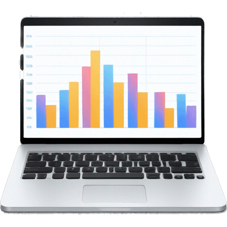 A laptop with a bar chart and an upward trend emoji