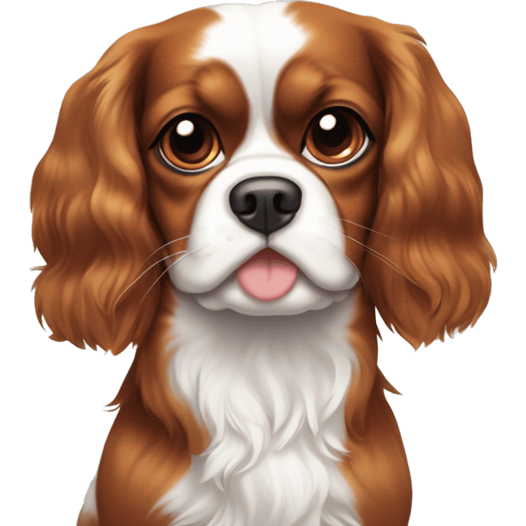 Cavalier King Charles brun et blanc avec des coeurs emoji