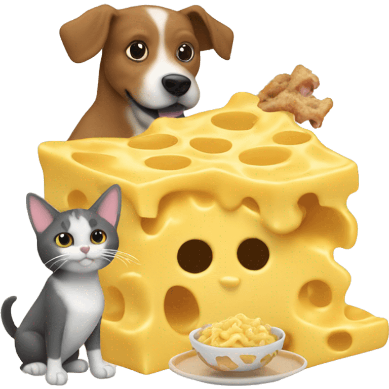 dog eating mouse and cat eating mac and cheese emoji