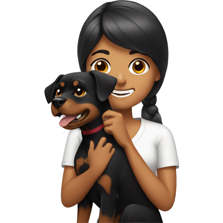 A woman brushes her Rottweiler  emoji