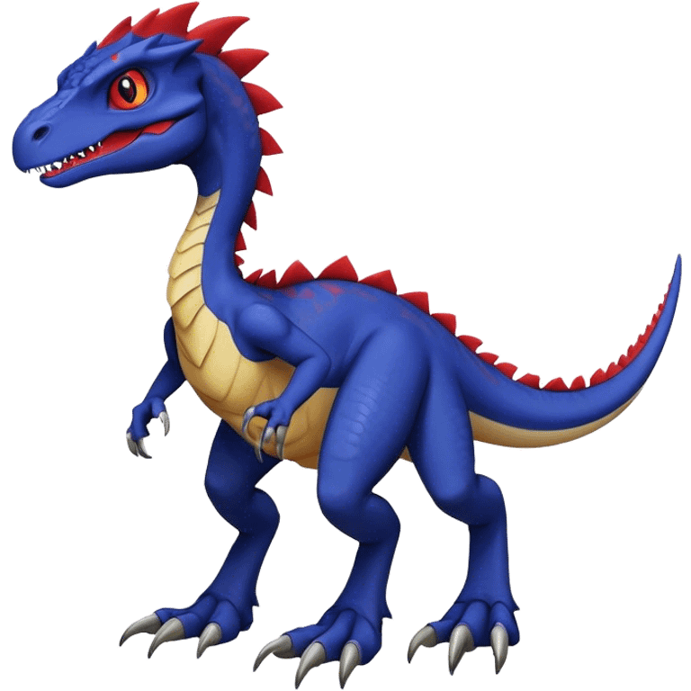  Cool Edgy dark-blue Digimon-Fakemon-Velociraptor-Dragon with red belly full body emoji