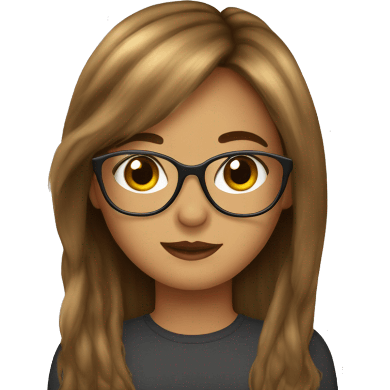 Pretty girl with brown hairy, long curtain bangs, brown glasses, and freckles  emoji