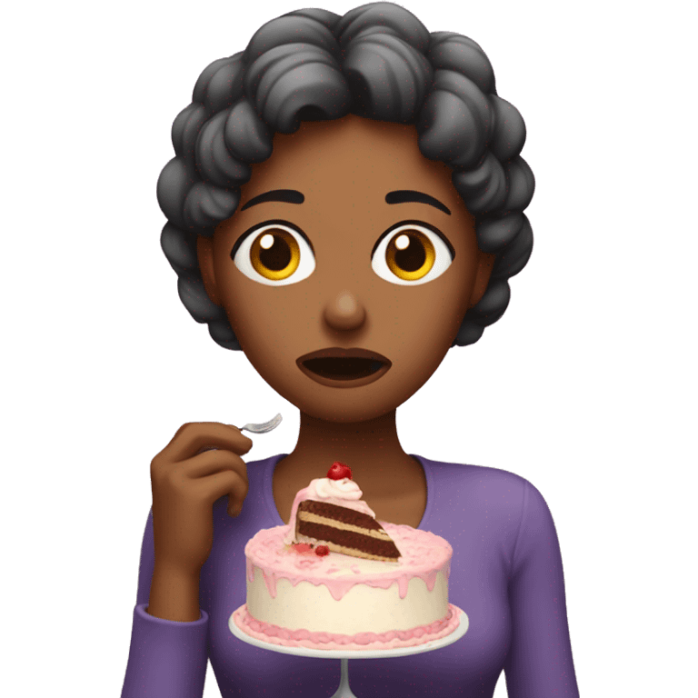 woman sad nervous eating cake emoji