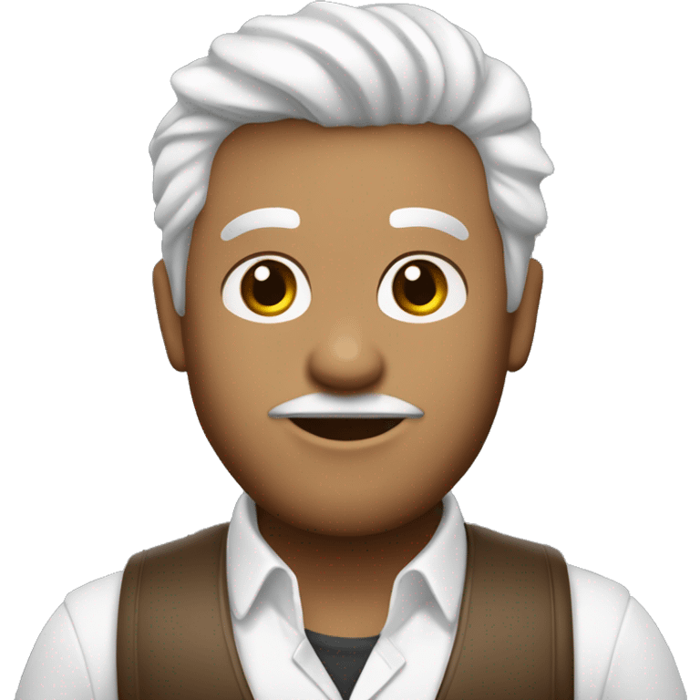 garoto branco com cabelo castanho e casaco branco com cabelo penteado elegante emoji