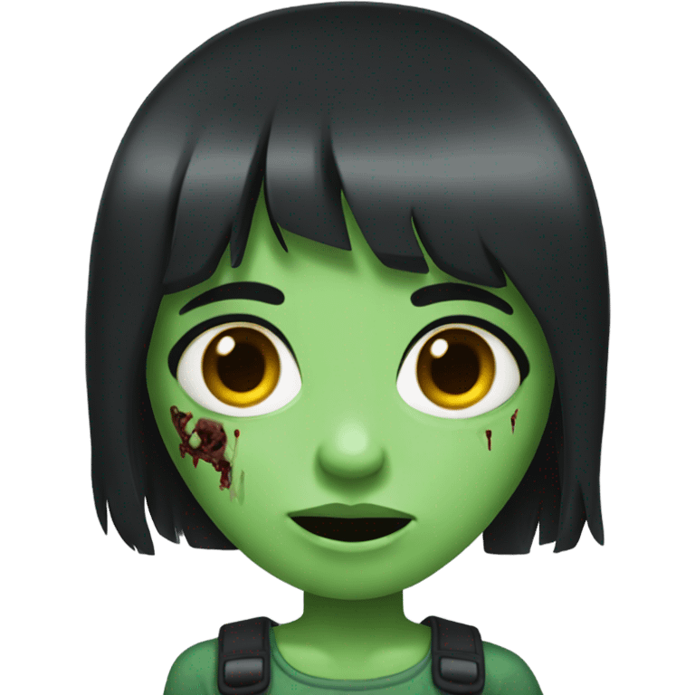 girl zombie grenn with bangs and long black hair emoji