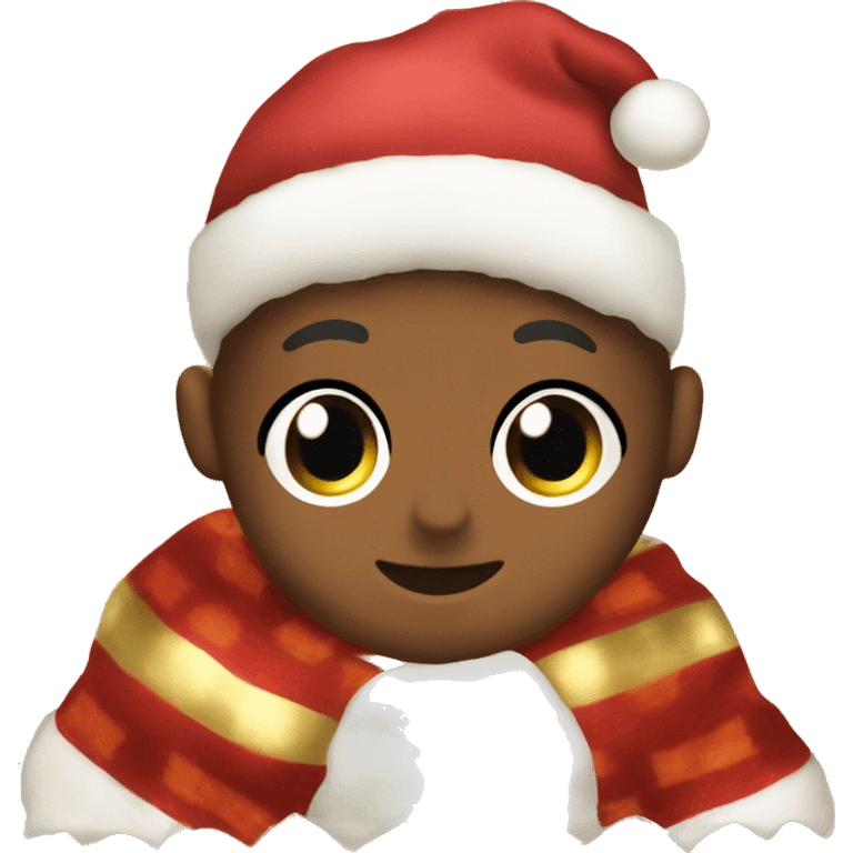 Christmas blanket, warm, festive, cute, aesthetic, red, gold, and white emoji