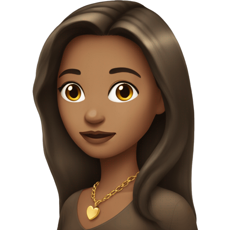 Brunette girl with long hair wearing gold heart necklace  emoji