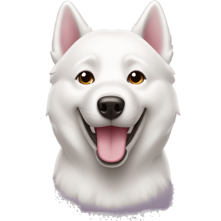 Happy white husky with brown eyes and pink nose emoji