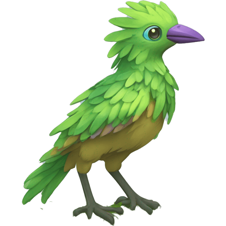 Colorful earthly muddy fresh Cool Cute Fantasy legendary swampy tree-jungle-bird plant-grass-type-Dendro-avian Fakemon full body emoji