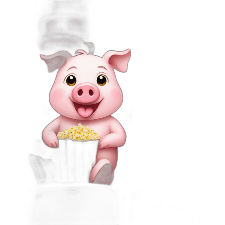 Cute pig sitting on a chair in cinema with popcorn emoji