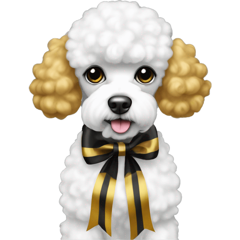 Black and gold bow on white poodle emoji