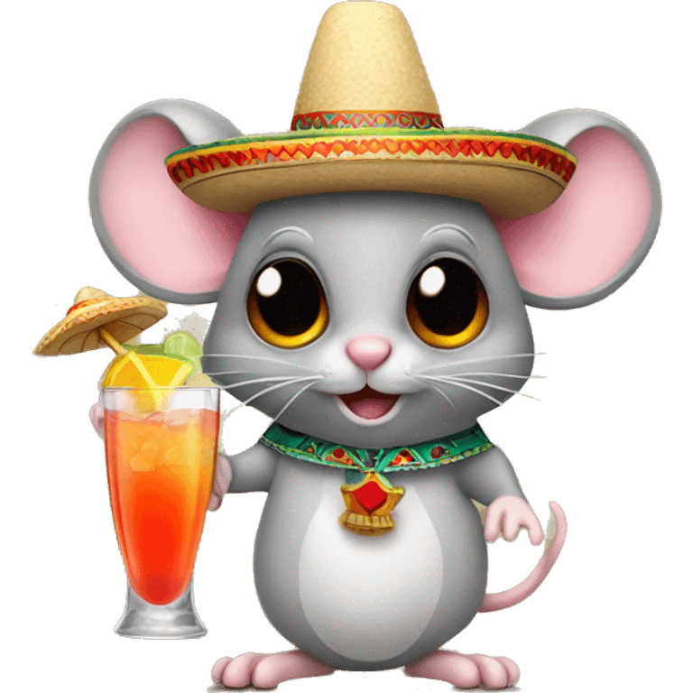 Mouse with Mexican hat holding a cocktail emoji