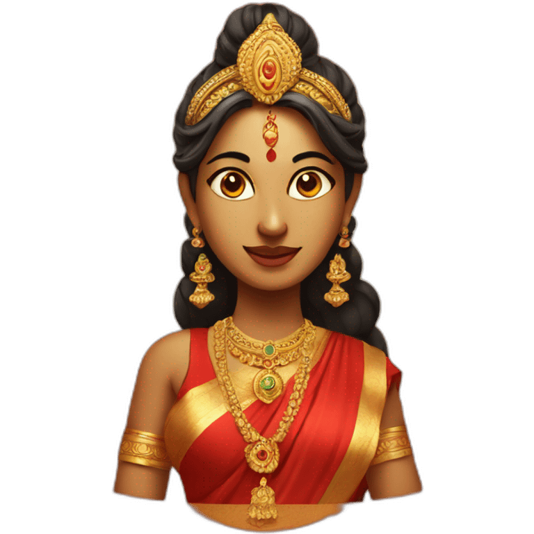 indian goddess wearing red saree, with horns on her head emoji