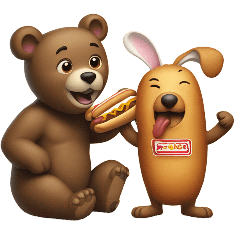 A bear with a hot dog and a bunny   emoji