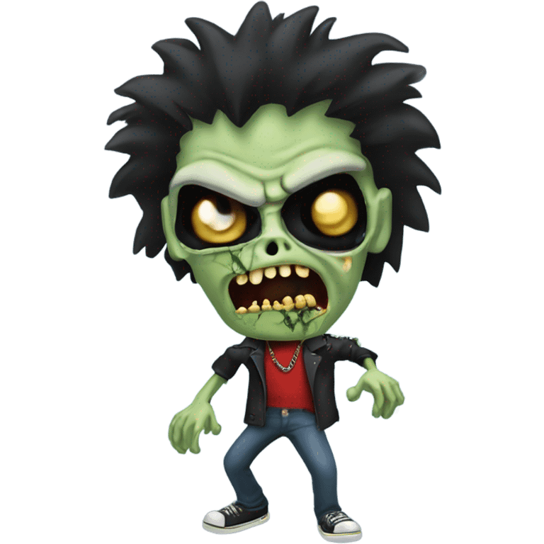 dancing black haired sid vicious zombie, wearing a necklace which has a padlock on it emoji