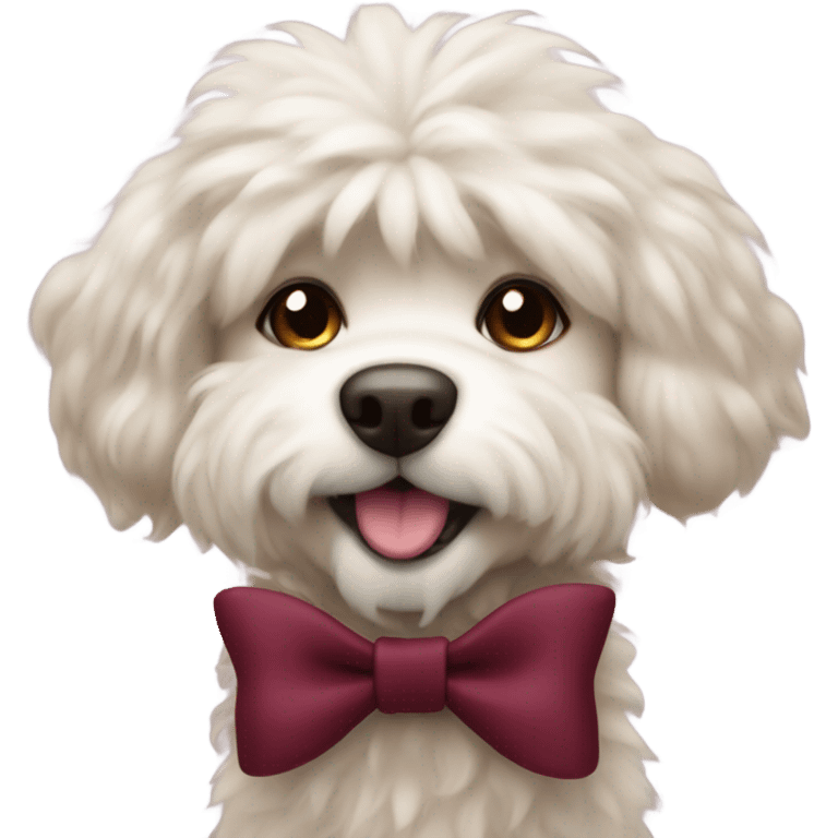 fluffy dog with burgundy bow emoji