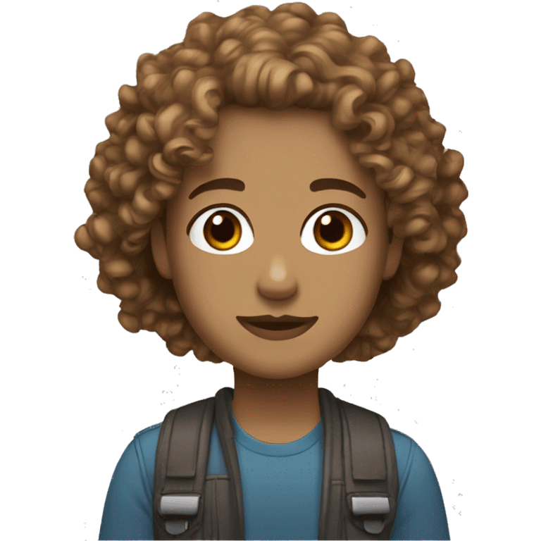 Realistic bitmoji with curly light brown hair and grey eyes emoji