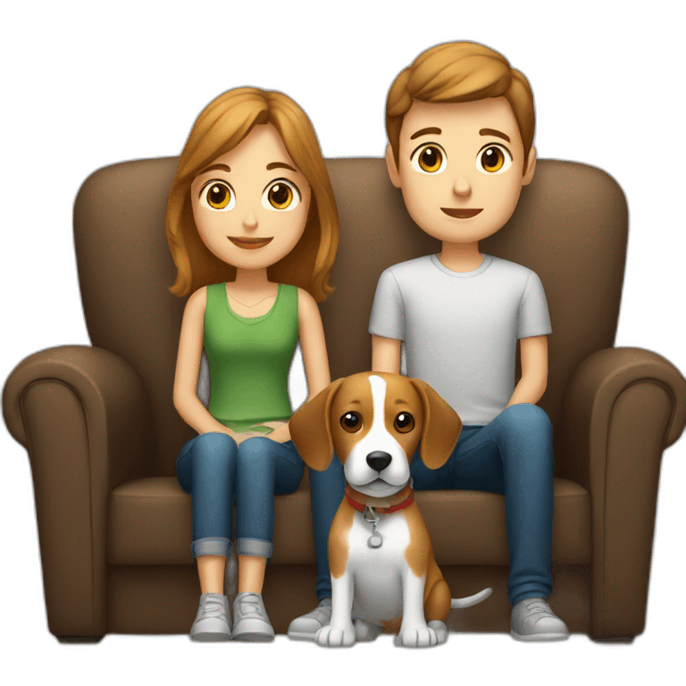 Brown hair White boy and girl with beagle Sit on couch emoji