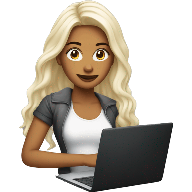 chica joven de cabello largo y negro de raza blanca con una laptop emoji