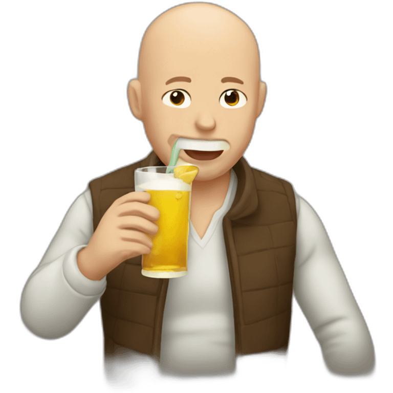 Bald man drinking bear emoji