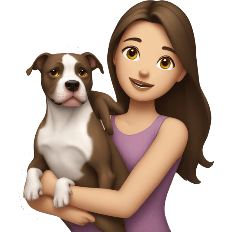 One brunette girl hugging three pitbulls emoji