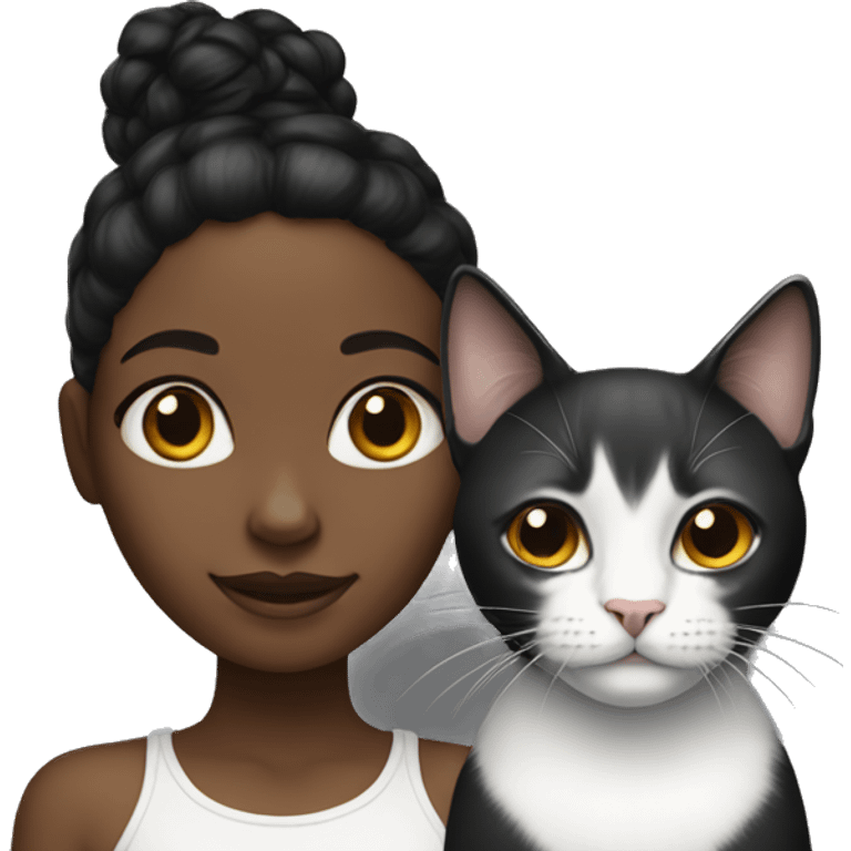 Black girl with black/white cat emoji