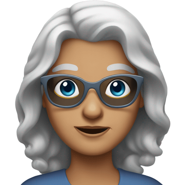 Blue eyes younger grandma with long gray hair sunglasses  emoji