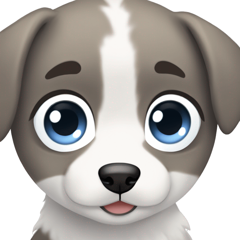 Adlrable, baby, young, Cute, puppy, husky, snowy, white and Grey, one blue eye, and one brown eye, anime, kawaii emoji