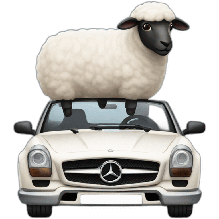 A sheep driving a Mercedes car emoji