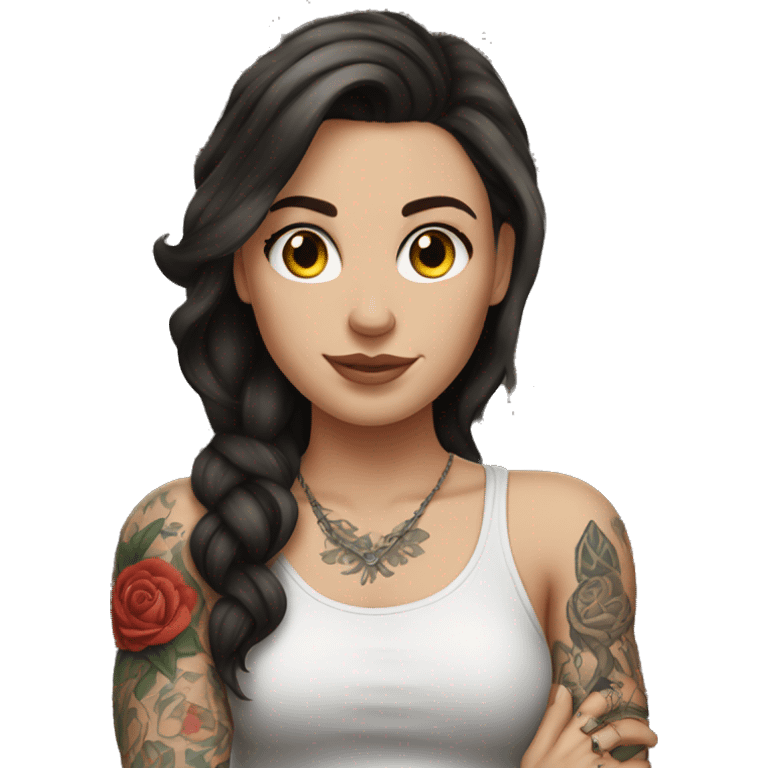 A brunette white girl with tattoos on her arms emoji