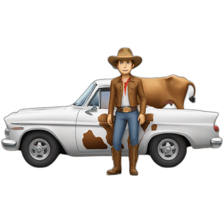 Car with a cow boy emoji