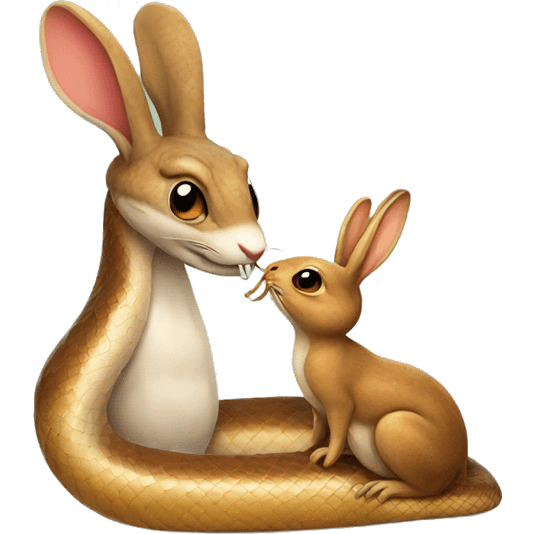 Snake kissing a rabbit emoji