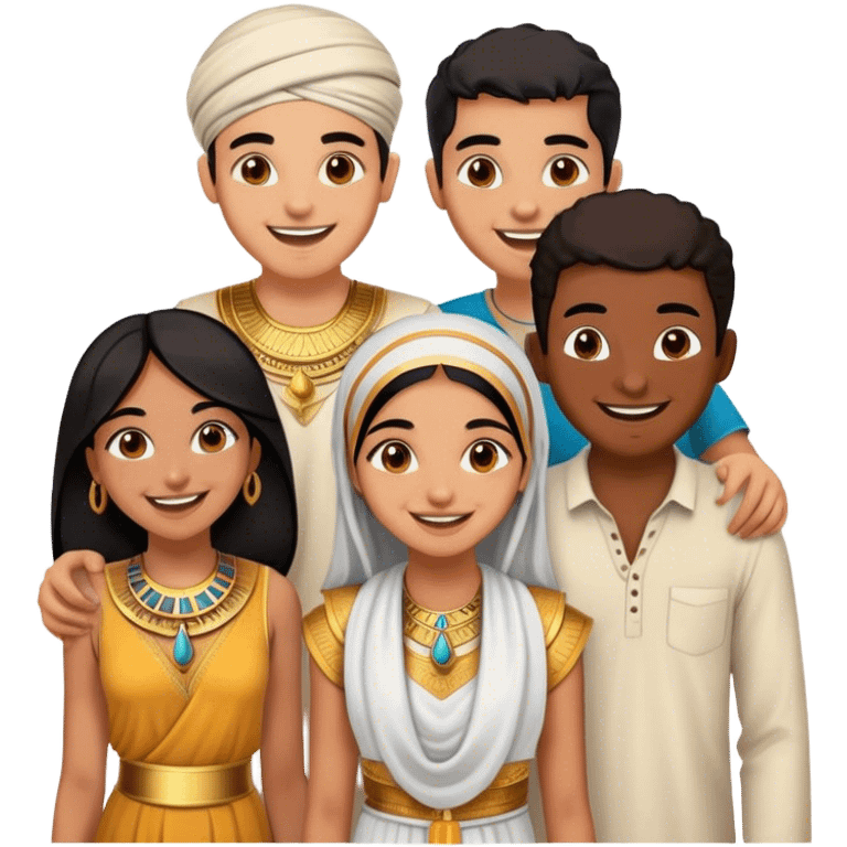 5 best friends, 1 Egyptian man, 1 indian girl 1 persian girl 1 moroccan boy 1 black boy emoji