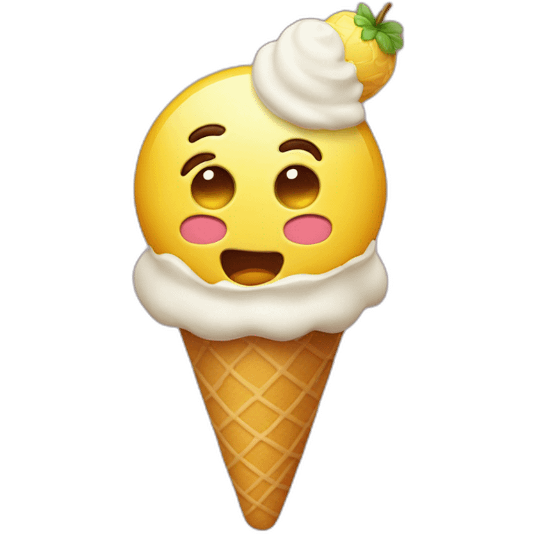 Classic yellow face emoji, with a silly face and an ice cream cone on his forehead emoji