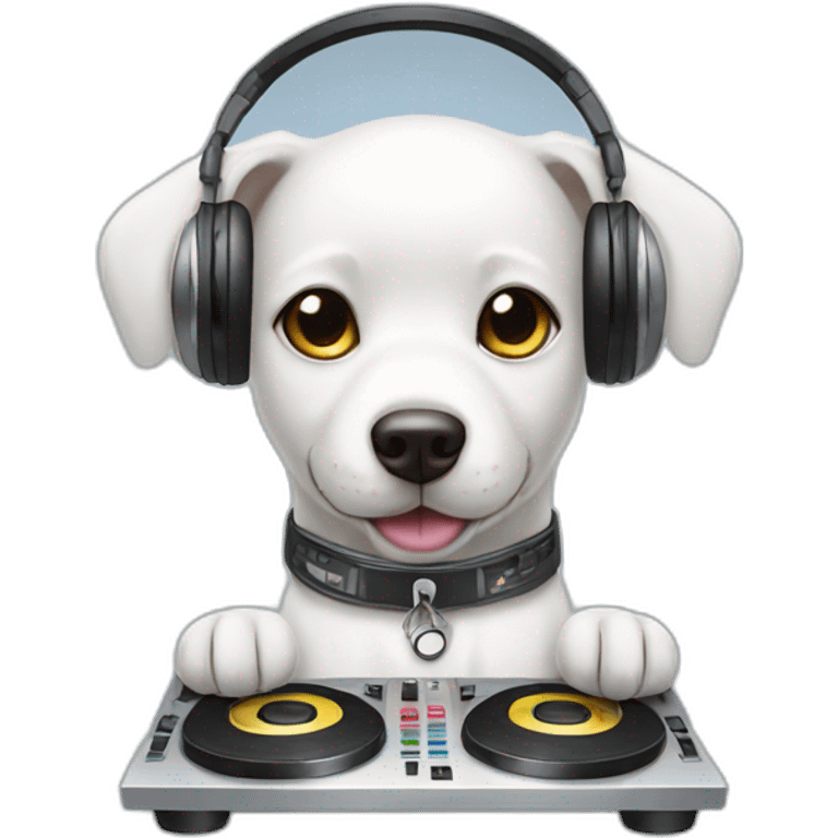 White dog with a headphone playing dj mixer  emoji